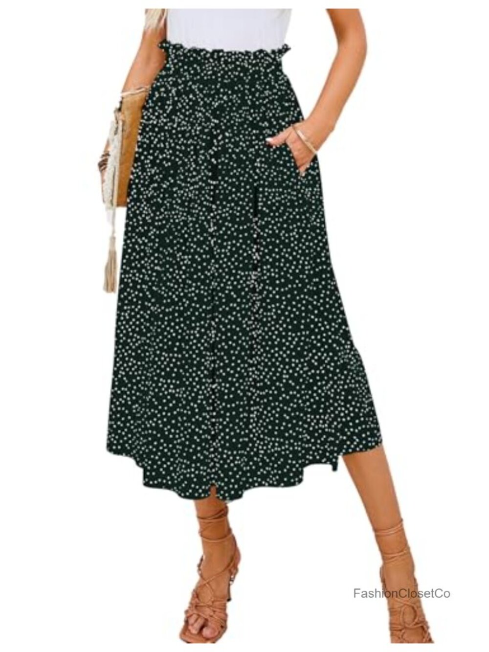 Pleated High Waisted Midi Skirt with Pockets Floral A-Line Flowy